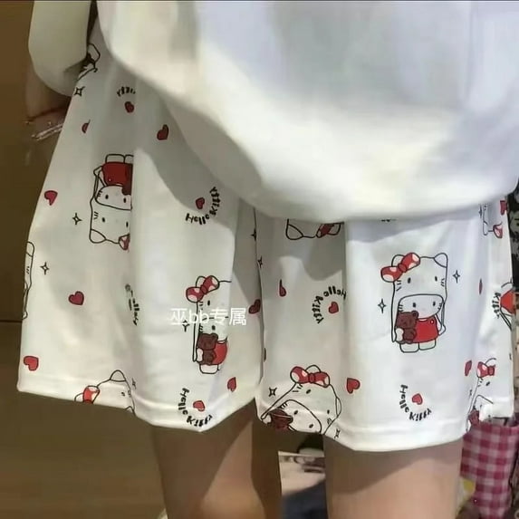 Sanrio Hello Kitty Flannel Pajamas Black WomenS Warm Woolen Cartoon Casual Home Pants In Autumn Winter Fashion Trousers Gifts