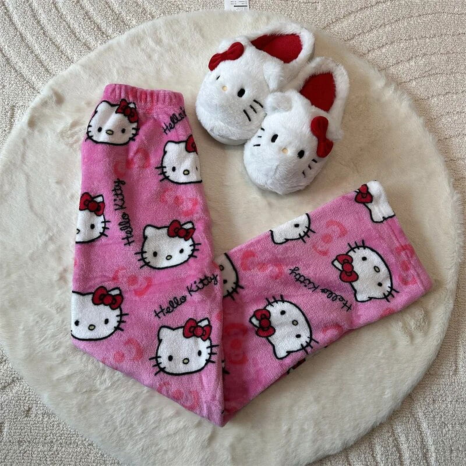 Sanrio Hello Kitty Flannel Pajamas Black WomenS Warm Woolen Cartoon ...