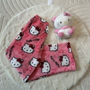 CARTOONSTORE Sanrio Hello Kitty Flannel Pajamas Black WomenS Warm Woolen Cartoon Casual Home Pants In Autumn Winter Fashion Trousers Gifts
