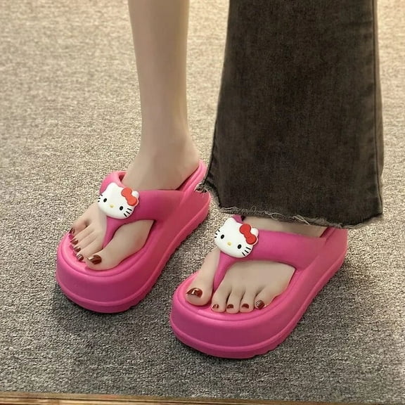 Sanrio Hello Kitty Flip Flops Women Summer Outdoor Platform Shoes Cartoon Beach Sandals Y2k Female New Korean Fashion Slippers