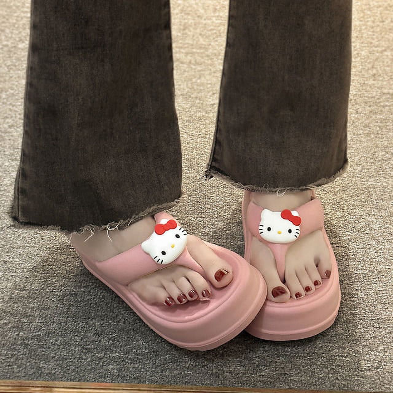 Sanrio Hello Kitty Flip Flops Women Summer Outdoor Platform Shoes Cartoon Beach Sandals Y2k