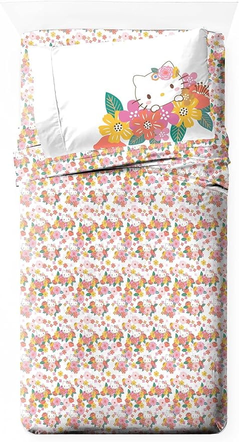 Sanrio Hello Kitty Floral Grace 3 Piece Twin Size Sheet Set - Walmart.com