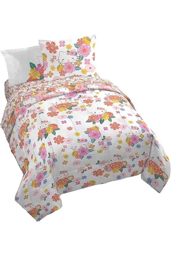 Hello Kitty Floral Grace 7 Piece Queen Size Comforter Set with Shams