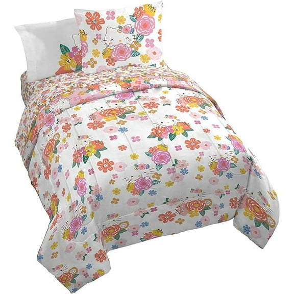 Sanrio Hello Kitty Floral Grace 7 Piece Queen Size Comforter Set with Shams