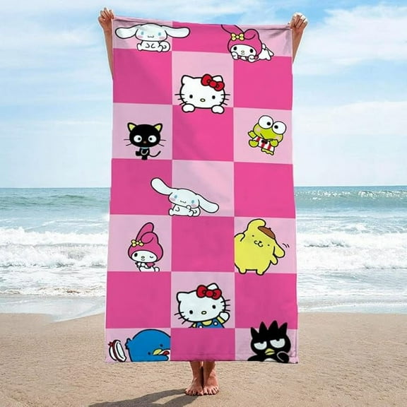 Sanrio Hello Kitty Friend Check Standard Bath & Beach Towel - 28 x 58 Inch