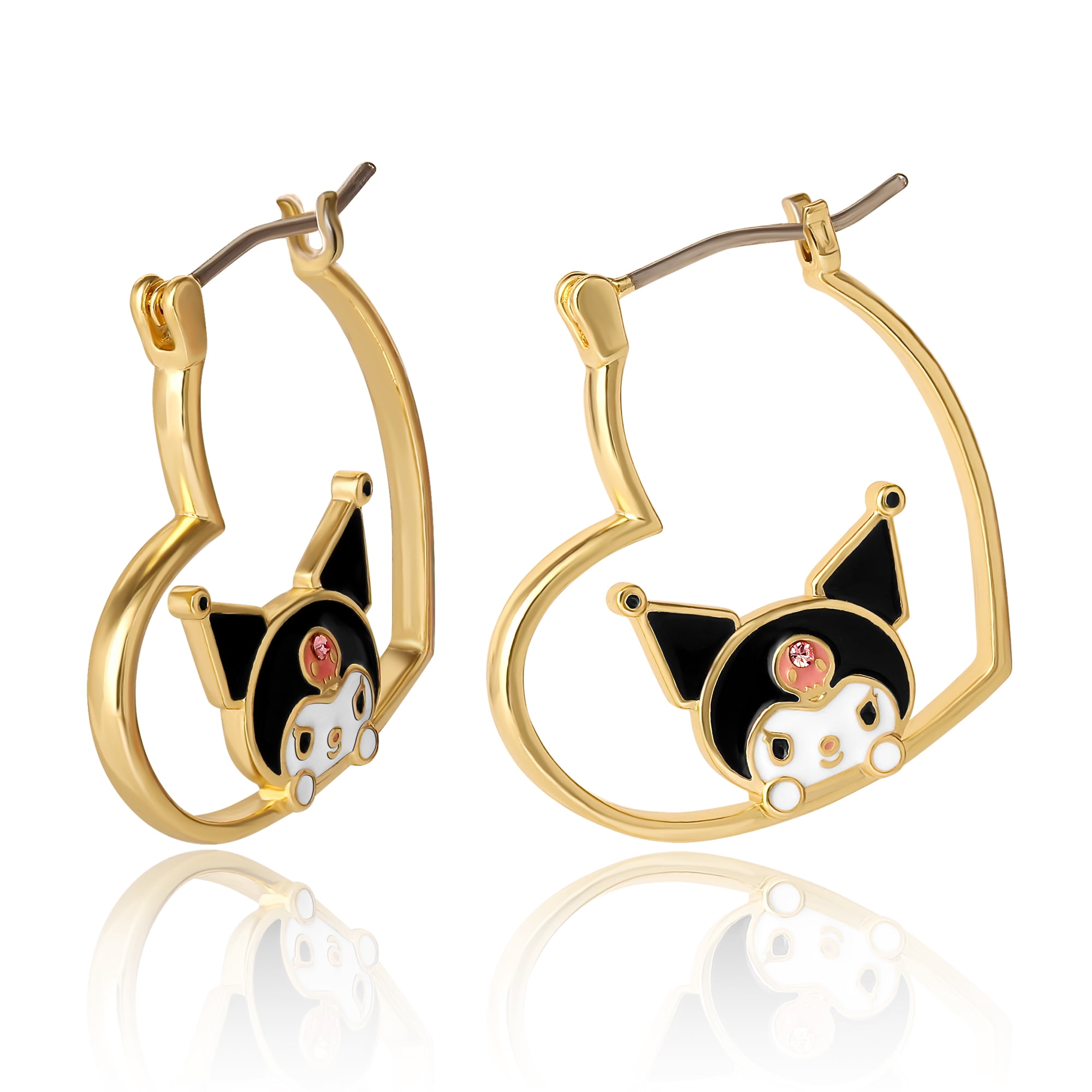 Sanrio Hello Kitty and Friends Earring Collection – Yellow Flash-Plated Heart Hoop and Crystal Earrings Featuring My Melody, Kuromi, and Hello Kitty, Officially Licensed