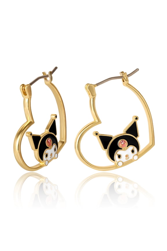Sanrio Hello Kitty and Friends Earring Collection  Yellow Flash-Plated Heart Hoop and Crystal Earrings Featuring My Melody, Kuromi, and Hello Kitty, Officially Licensed