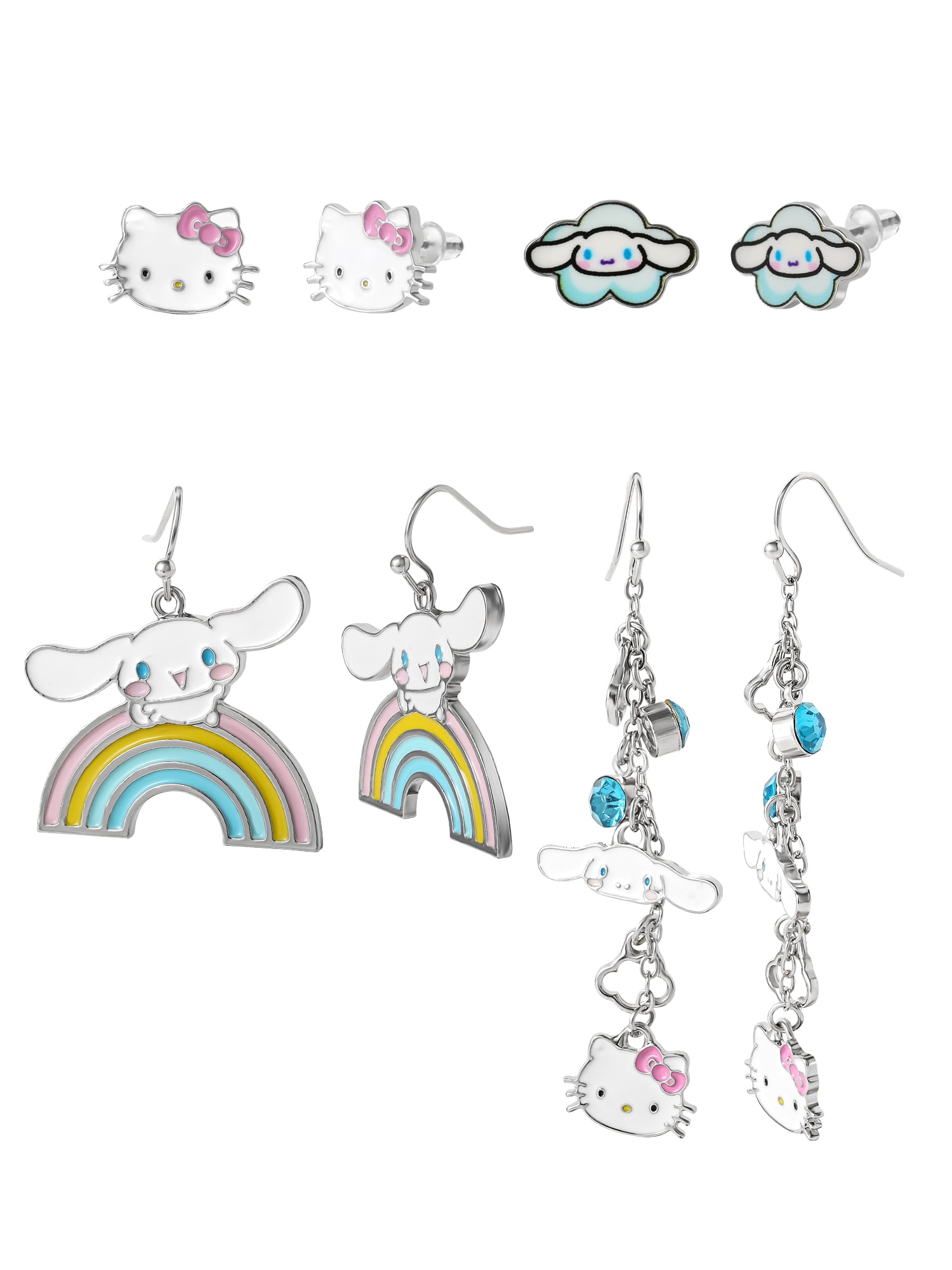 Sanrio Hello Kitty & Friends Earring Set, 4 Pairs of Stud and Decorative Styles
