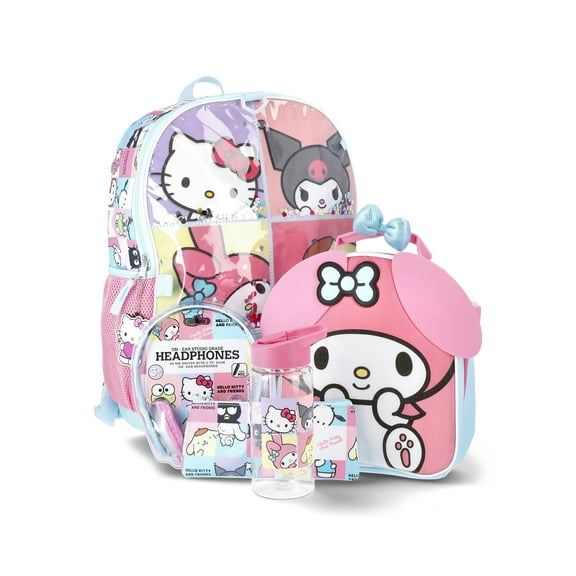 Sanrio Hello Kitty & Friends Girls' 6-piece 17" Backpack Set with Headphones, Pink