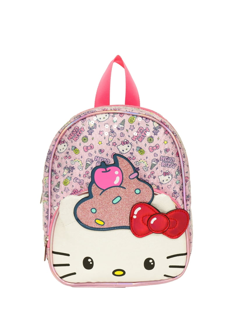 hello kitty 15 inch egg backpack 50th Anniversary Clear and Cute Cosplay Mini-Backpack the two side mesh pockets come in handy for carrying their water bottles Licensed Kids 10.5