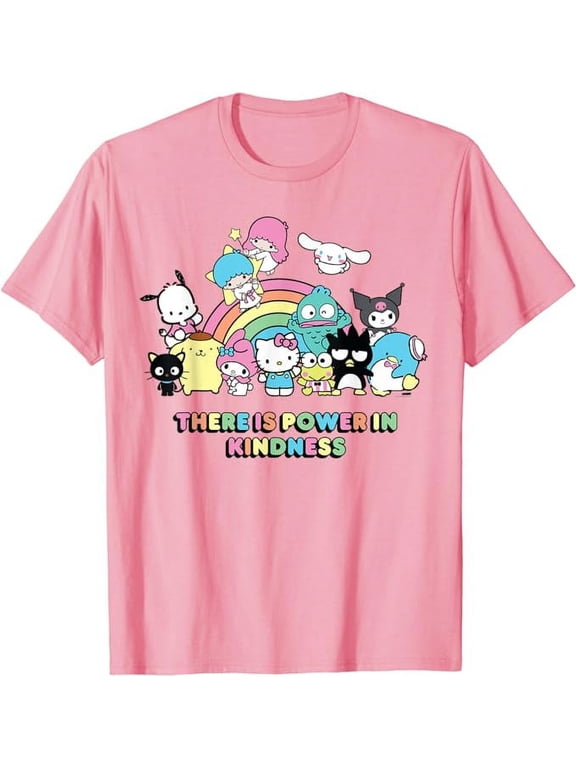 Sanrio Hello Kitty & Friends Power in Kindness Light Pink Classic Fit T-Shirt, Short Sleeve, Tee Gift For Men Women Cat Lovers, Light Pink Color, Size S