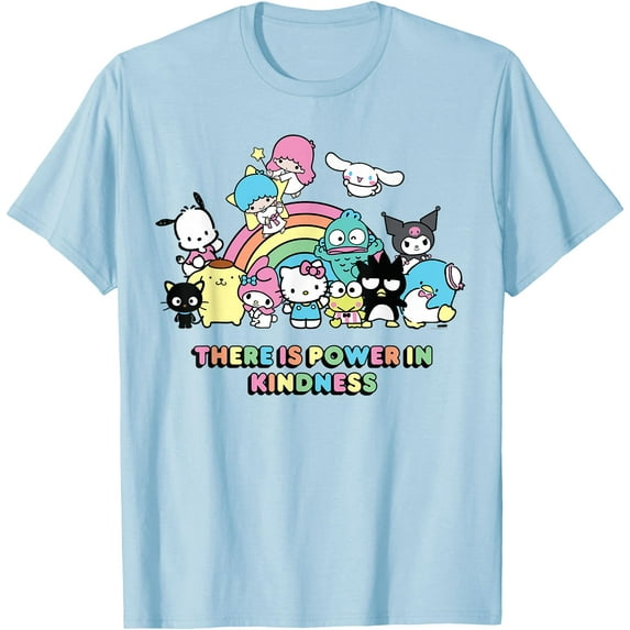 Sanrio Hello Kitty & Friends Power in Kindness DTG Print Unisex T-Shirt,Light Blue Color,Size YM