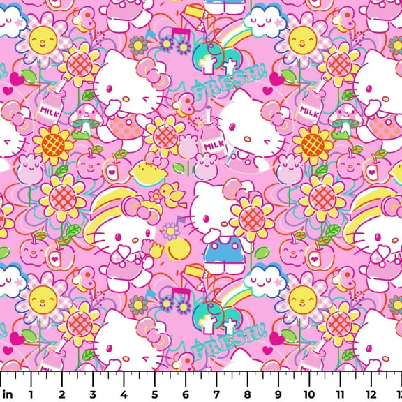Sanrio Hello Kitty Garden Doodle Cotton Fabric (1 Yard)