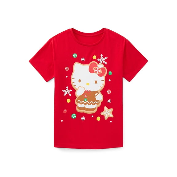 Sanrio Hello Kitty Gingerbread Girls Graphic Tee with Short Sleeves, Sizes 4-16
