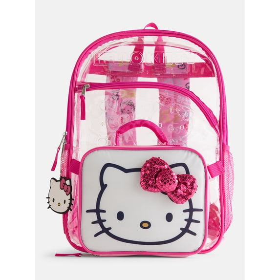 Sanrio Hello Kitty Girls Clear Backpack Set with Lunch Bag and Keychain, 3 Piece