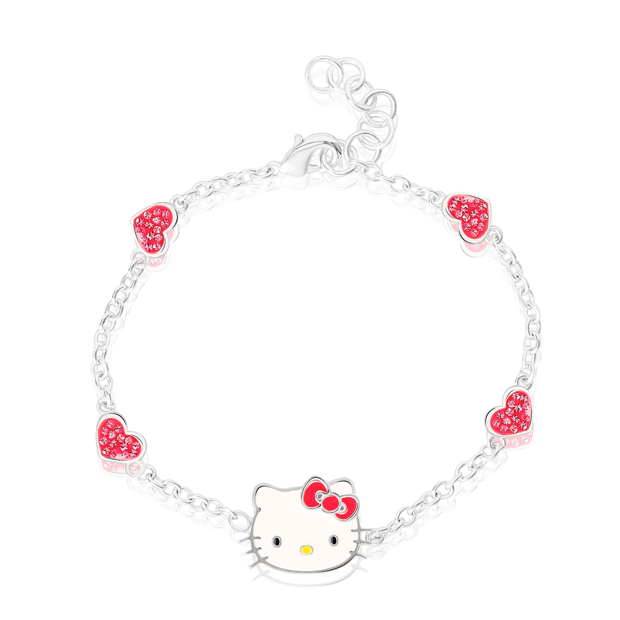 Hello Kittys Silver Plate Charm Bracelet Anime Melody Heart Key Pendant  Chain Women Beaded Bracelet Jewelry