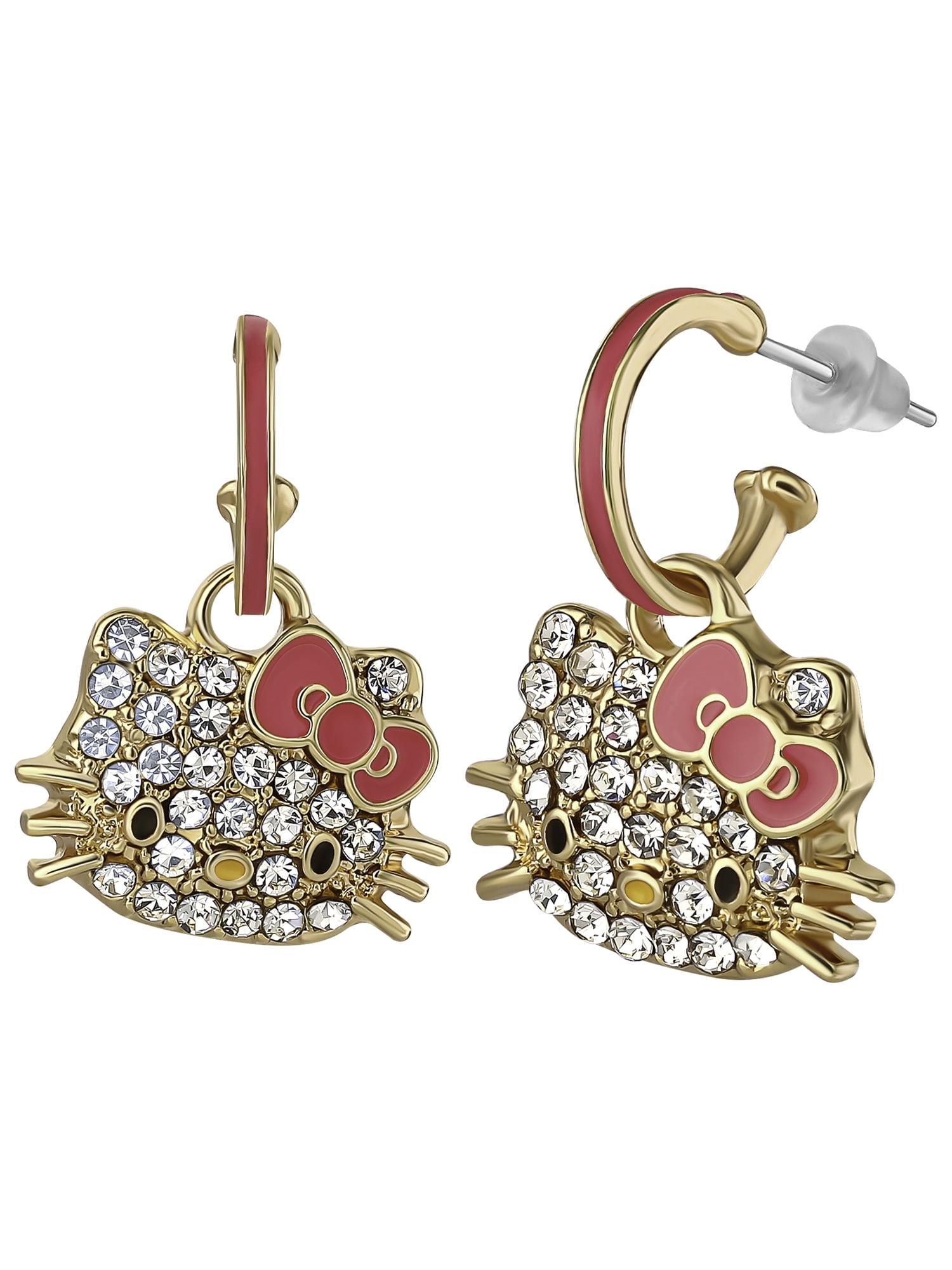 SANRIO Hello Kitty Girls Pave Crystal Hoop Earrings
