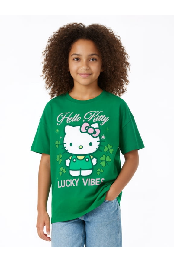 Sanrio Hello Kitty Girls St. Patrick's Day Graphic T-Shirt, Lucky Vibes, Sizes 4-16