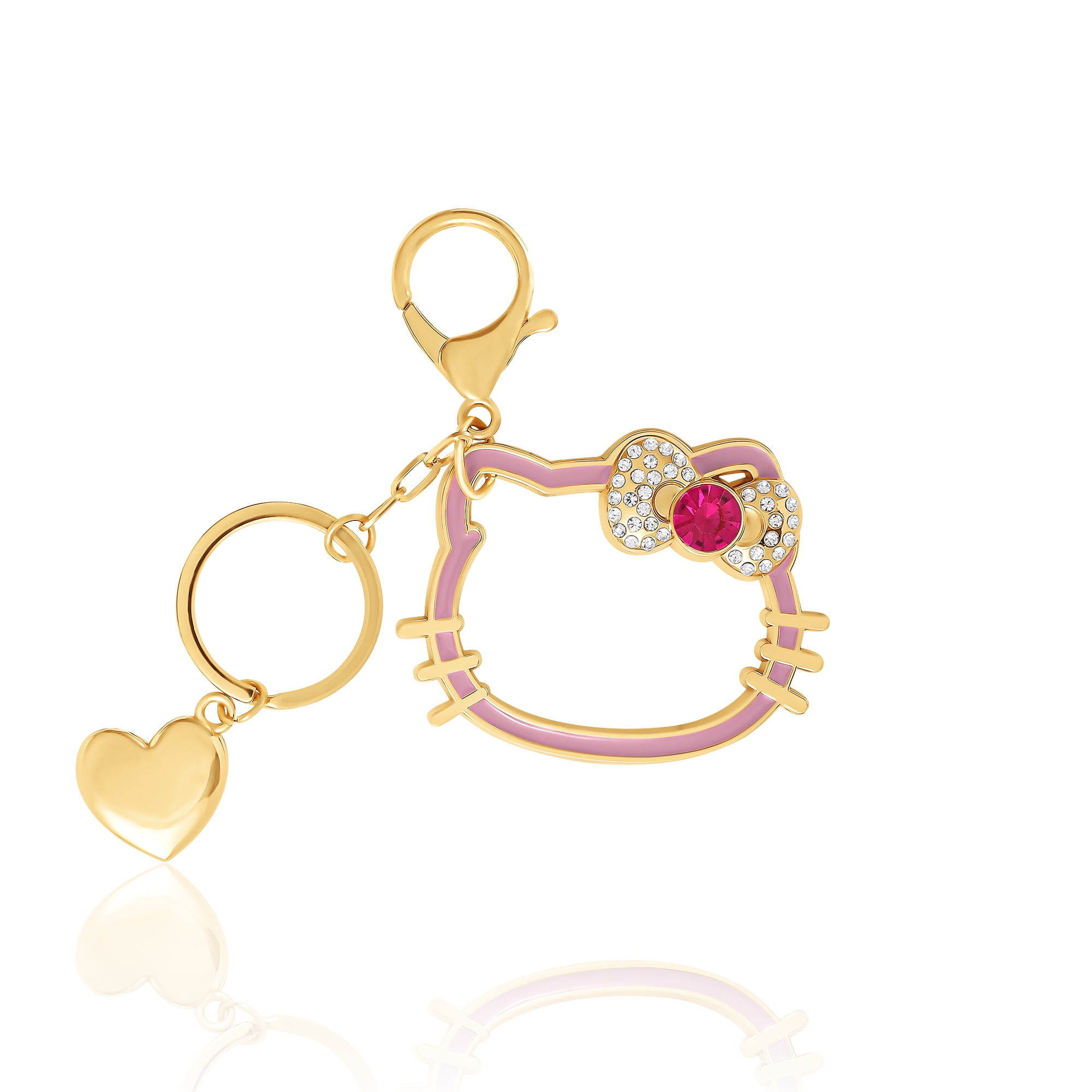 Sanrio Hello Kitty Gold Outline Keychain with Red Bow and Heart