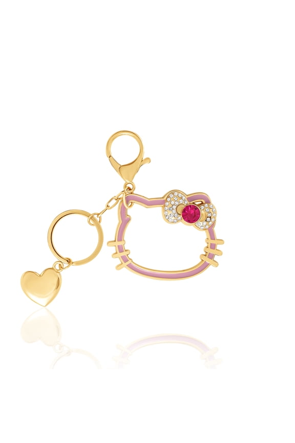 Sanrio Hello Kitty Gold Outline Keychain with Red Bow and Heart