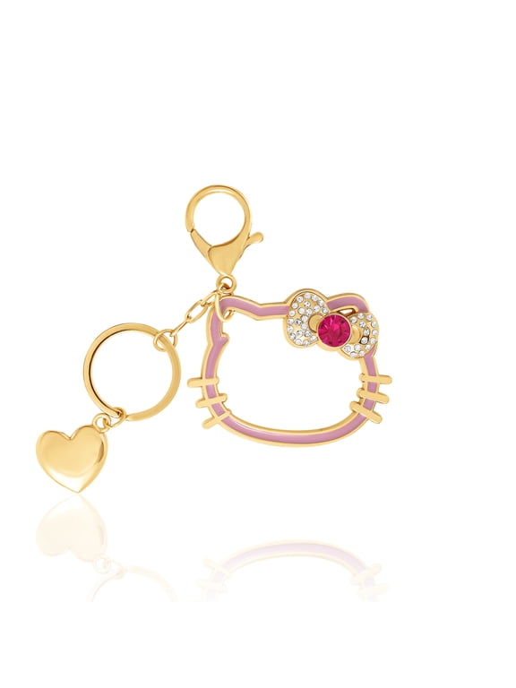 Sanrio Hello Kitty Gold Outline Keychain with Red Bow and Heart