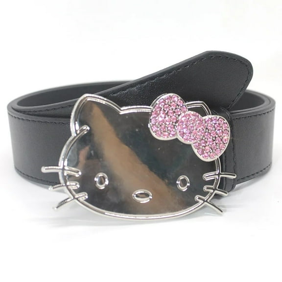Sanrio Hello Kitty Head  Rhinestone Girl Heart Y2K Belt Cartoon PU Leather Belt Cool Girl Clothing Accessories