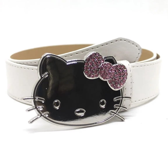 Sanrio Hello Kitty Head  Rhinestone Girl Heart Y2K Belt Cartoon PU Leather Belt Cool Girl Clothing Accessories