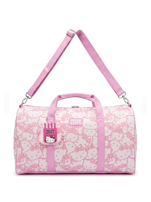 Sanrio Hello Kitty Head printed All Over in Pink, Bag for Travel, School, Sports, Overnight stays, or Vacation