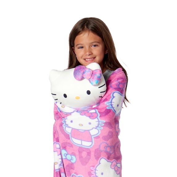 Sanrio Hello Kitty Hello Hugs Silk Touch Throw Blanket and Plush Character Hugger Set– Ultra Soft Plush Character Pillow for Kids