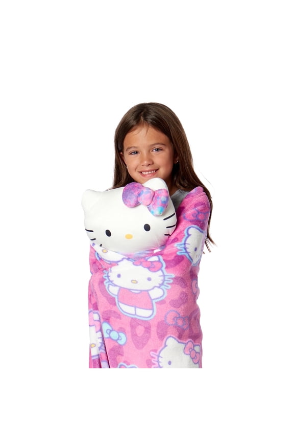 Sanrio Hello Kitty Hello Hugs Silk Touch Throw Blanket and Plush Character Hugger Set– Ultra Soft Plush Character Pillow for Kids
