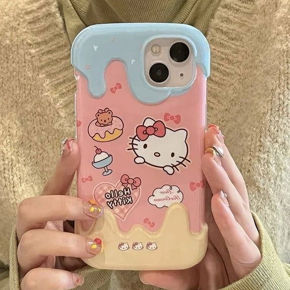 Sanrio Hello Kitty Ice Cream 3D Kawaii Anime Phone Case IPhone 7 8 14 Plus Cute Cover Iphone 13 11 12 Pro Xs Max Case Y2k Korean