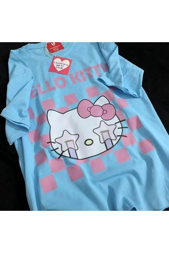 Sanrio Hello Kitty Kawaii Aesthetics Oversized T-shirt Women Y2k Graphic Short Sleeve Top Harajuku Korean Fashion Tees Clothes