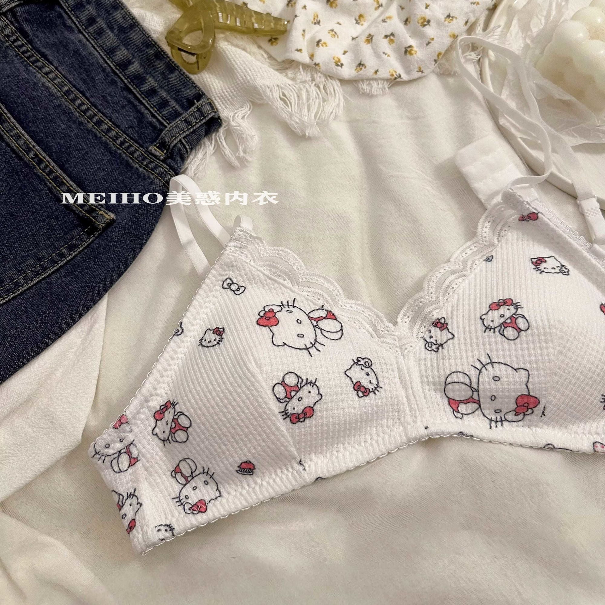 Sanrio Hello Kitty Kawaii Cotton Bra Set Anime Print Without Wires ...