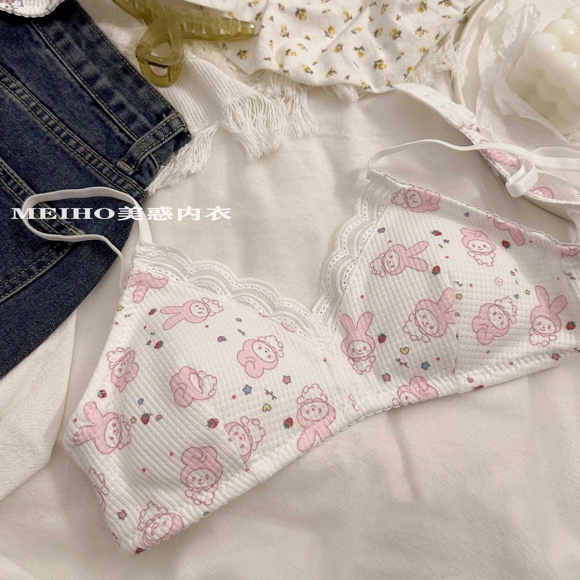 Sanrio Hello Kitty Kawaii Cotton Bra Set Anime Print Without Wires ...