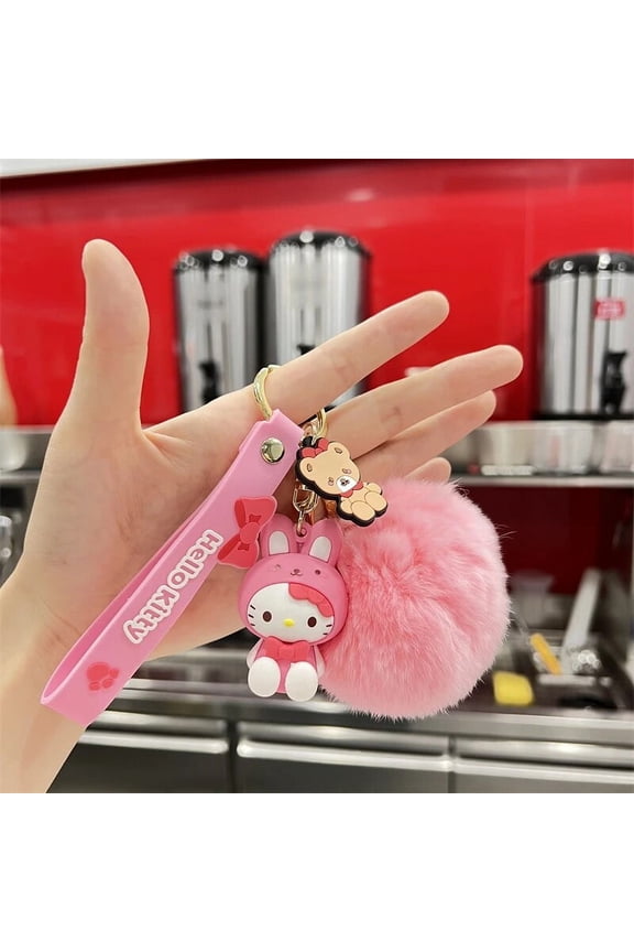 Sanrio Hello Kitty Keychain Cute Cartoon Melody Kuromi Cinnamoroll Doll Pendant Decoration Keyring Jewelry Girl&Child Gifts Toy