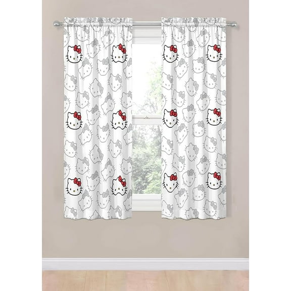 Sanrio Hello Kitty Kitty Kat 2 Panel Blackout Curtain Set, 63 Inch Long - Girl Room Décor