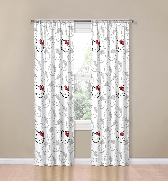 Sanrio Hello Kitty Kitty Kat 2 Panel Blackout Curtain Set, 84 Inch Long - Girly Home Décor