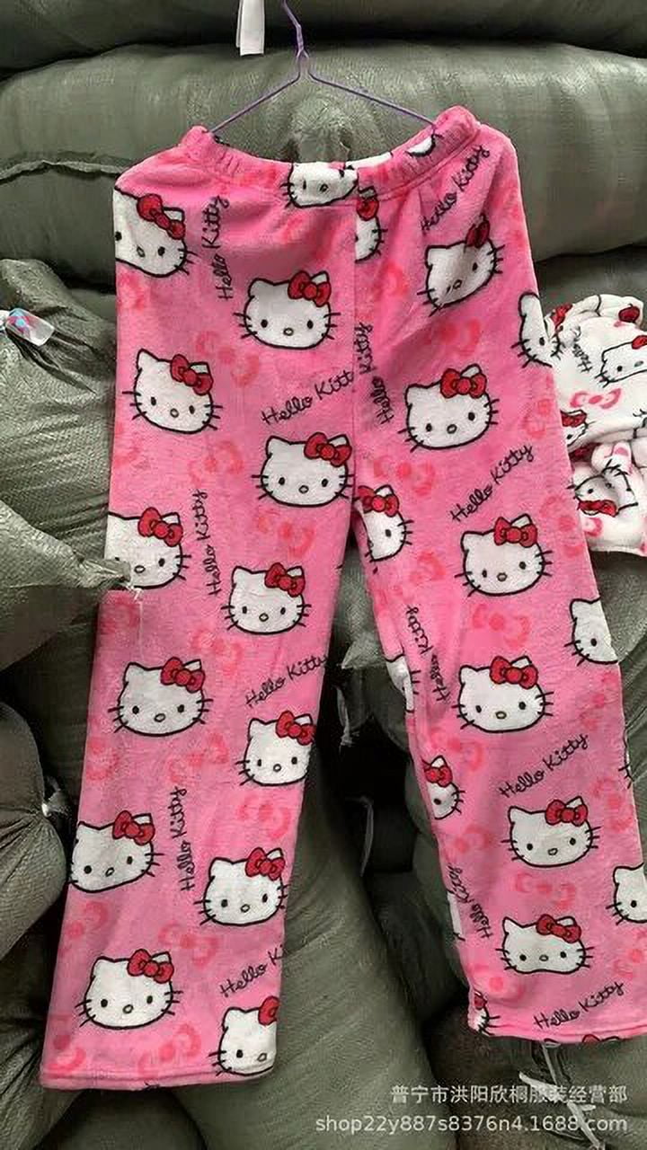 Sanrio Hello Kitty Kuromi Anime Pajama Pants Winter Warm Home Casual