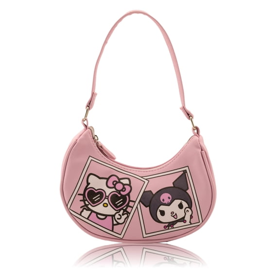 Sanrio Hello Kitty and Kuromi Hobo Handbag Purse for Girls  Crossbody Shoulder Bag with Adjustable Strap  Small PU Leather Toddler Purse, Preschool Handbag, Everyday Tote or Travel Mini Purse Age 3+