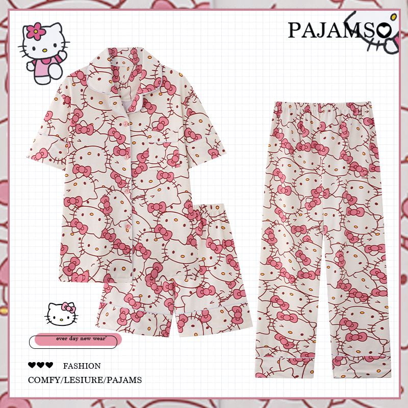 Sanrio Hello Kitty Kuromi Pochacco Pajama Three Piece Set Kawaii Anime ...