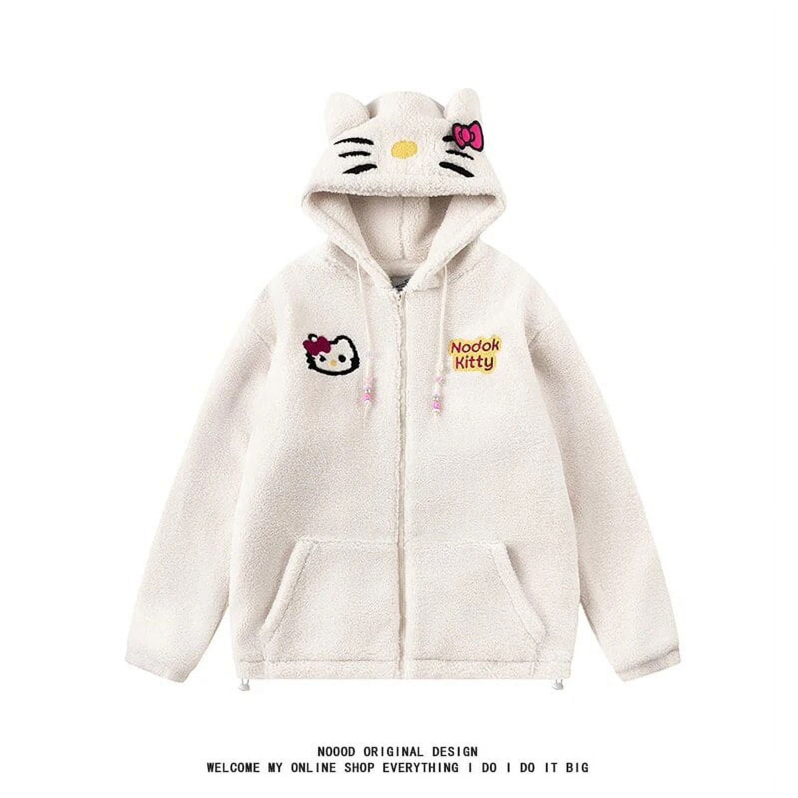 Sanrio Hello Kitty Lamb Fleece Coat Women's Winter Couple Loose Hooded ...