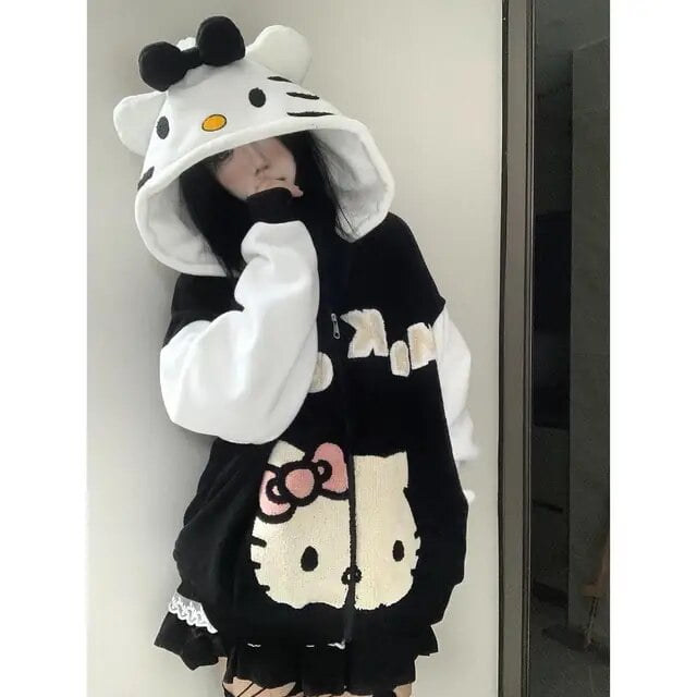 Sanrio Hello Kitty Lamb Fleece Hooded Sweatshirt Anime Cartoon Kitty ...