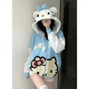 CARTOONSTORE Sanrio Hello Kitty Lamb Fleece Hooded Sweatshirt Anime Cartoon Kitty Zipper Jacket Female Loose Winter Student Couple Sweater