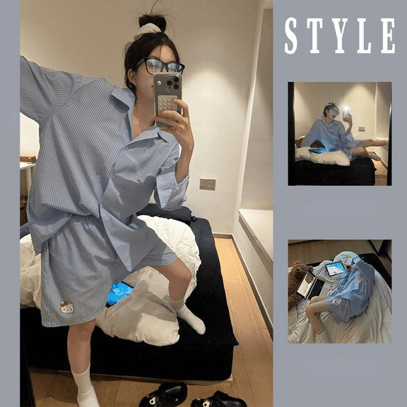 Sanrio Hello Kitty Lazy Style Printed Long Sleeve Pajamas Women Autumn New Cardigans Home Clothes Korean Version Casual Home Set