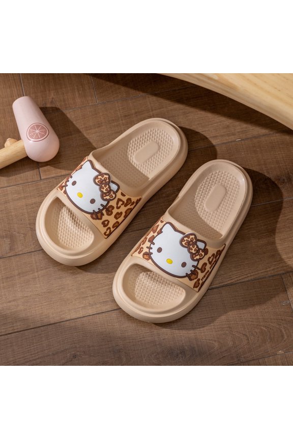 Sanrio Hello Kitty Leopard Print Slide Sandals for Women,Cute 3D Character EVA Slides,Non-Slip Open Toe Slippers for Indoor Outdoor Shower Beach