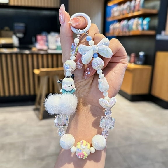 Sanrio Hello Kitty Melody Hairball Phone Chain Camera Pendant Kuromi Hand Drawn Beaded Kawaii Bracelet Keychain
