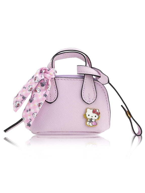 Sanrio Hello Kitty Mini Bag Charm Micro Satchel Purse Charm with Scarf & Gold Enamel Plaque Cute Pink Hello Kitty Accessory for Handbags, Backpacks & Keys Officially Licensed Gift