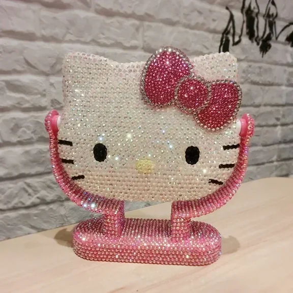 Sanrio Hello Kitty Mirror Rhinestones Beauty Handheld Mirror Decor Party Gifts