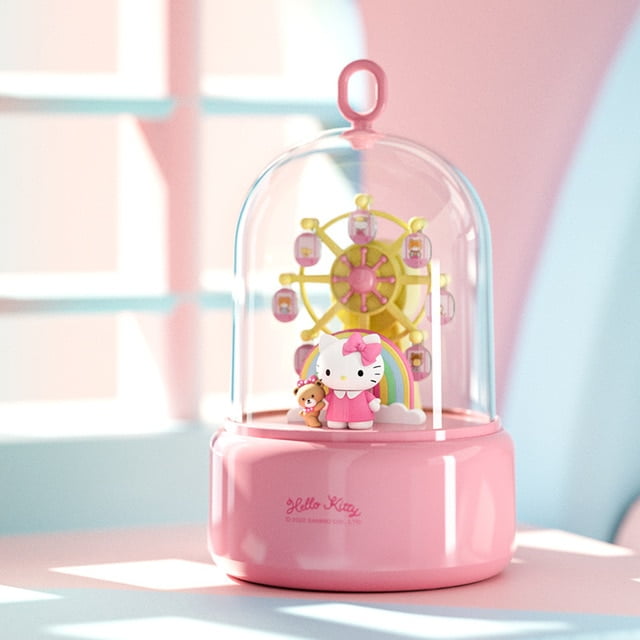 Sanrio Hello Kitty Music Lamp Kawaii Anime Action Figure Ferris Wheel Night  Light Decoration Music Box Model Ornament Toys Gift 