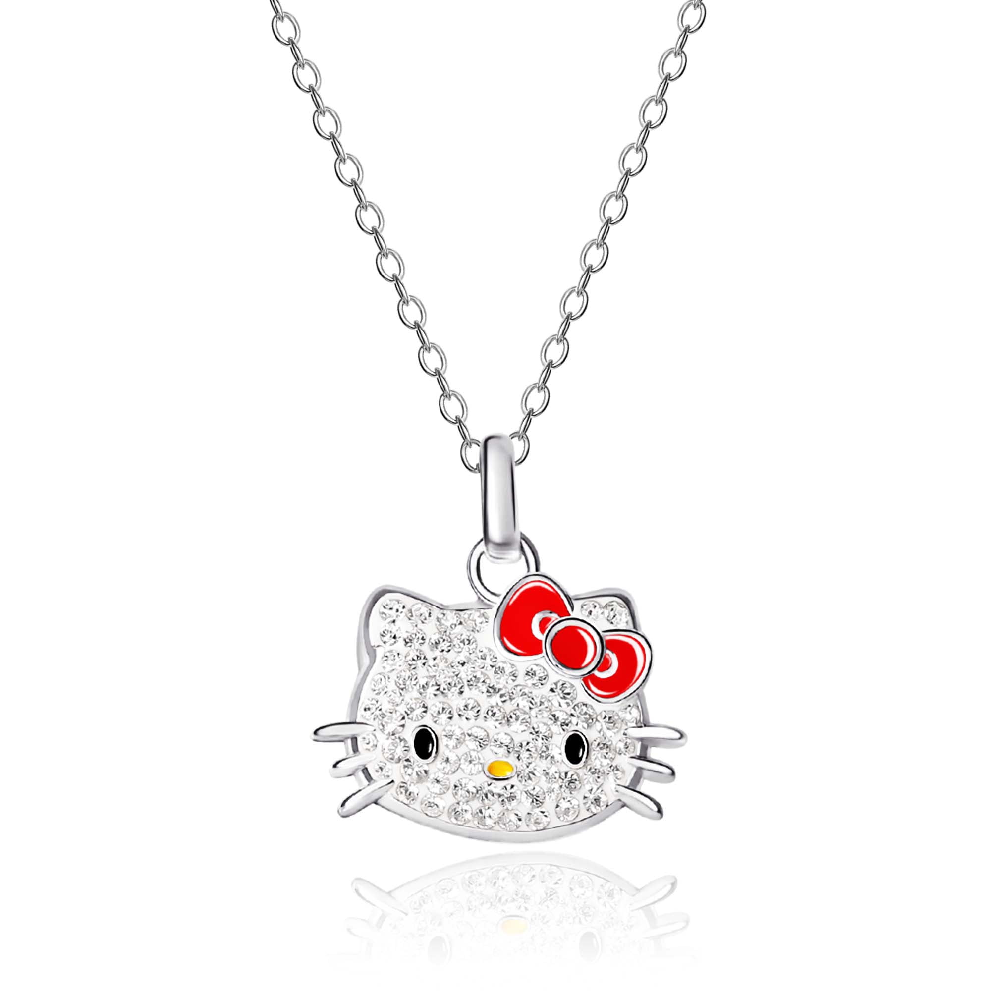 Hello Kitty Sanrio Jewelry Set 3-Piece - Glass Jewelry Box and Sterling  Silver Earrings and 18 Necklace Officially Licensed